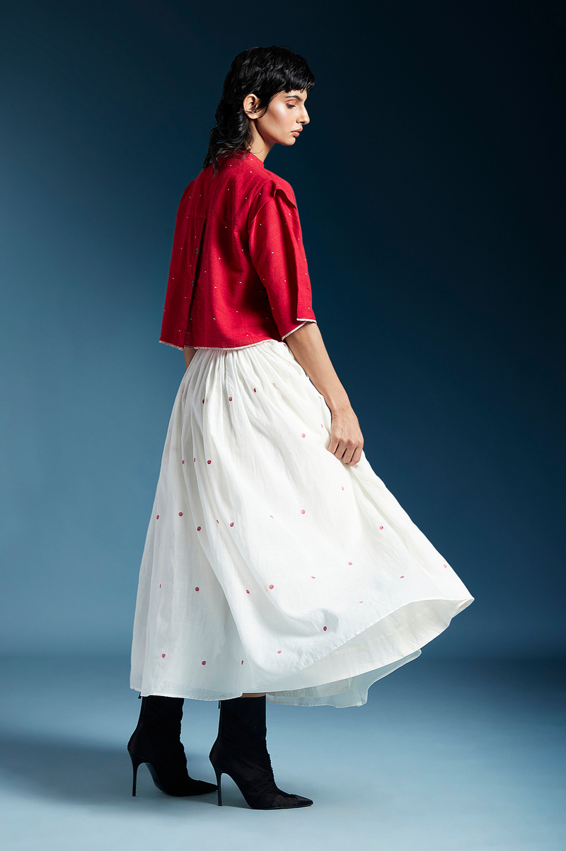 Penelope Skirt-White & Red cotton by Chola for women in Singapore