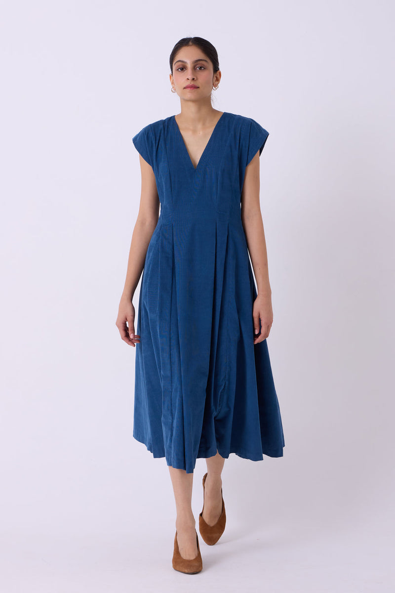 Lada Blue Needlecord Dress cotton corduroy dress by The Summer House in blue for women in Singapore