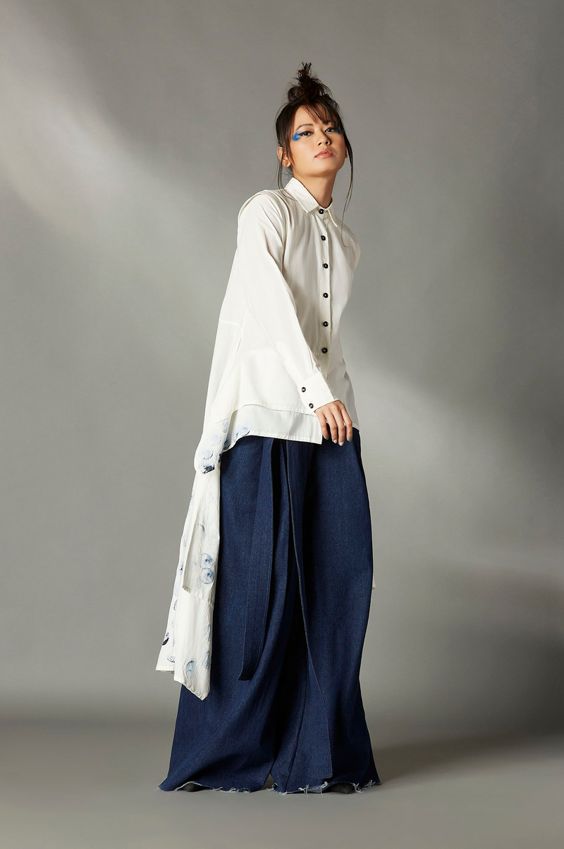 Elvira Hand Painted Shirt cotton by Chola in white color for women in Singapore