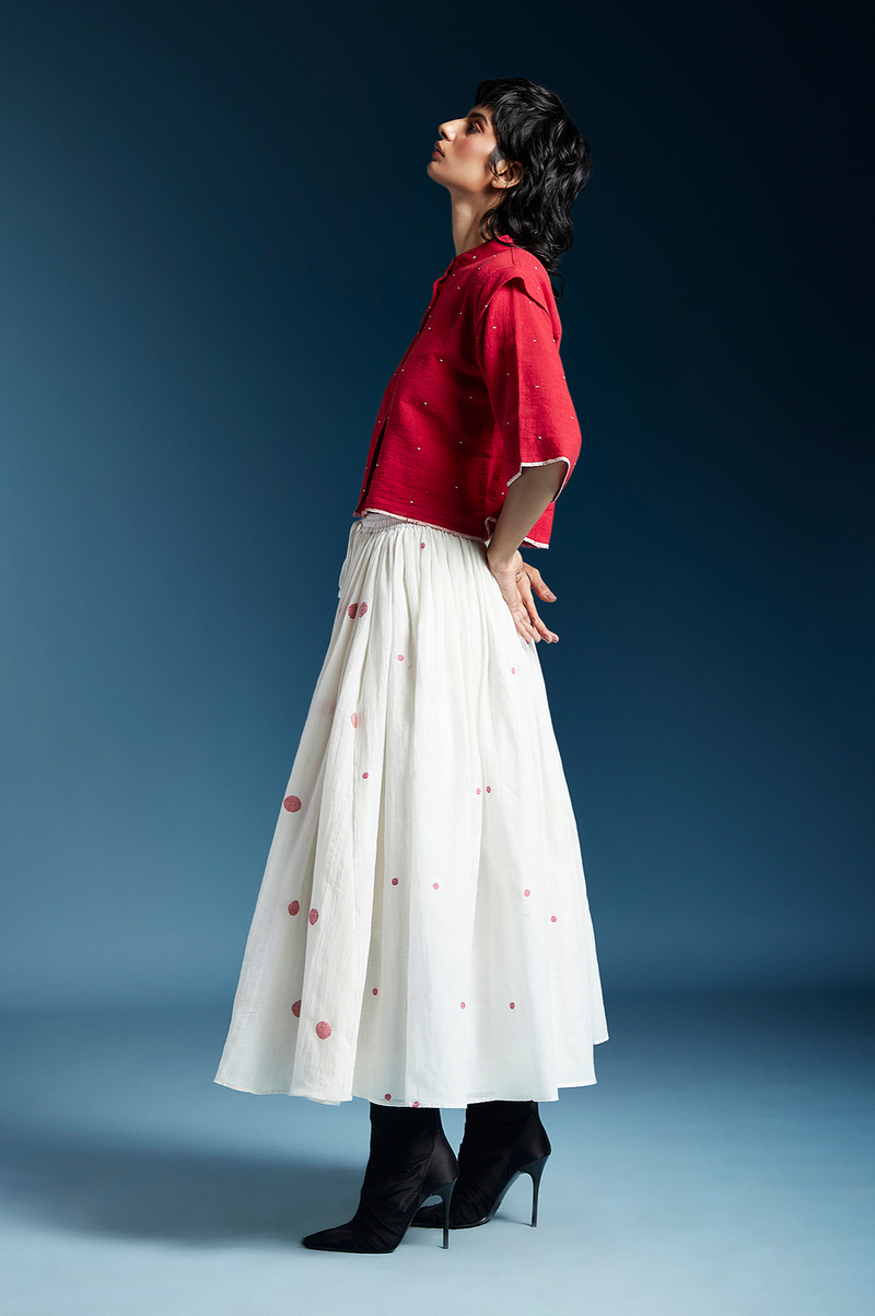Penelope Skirt-White & Red cotton by Chola for women in Singapore