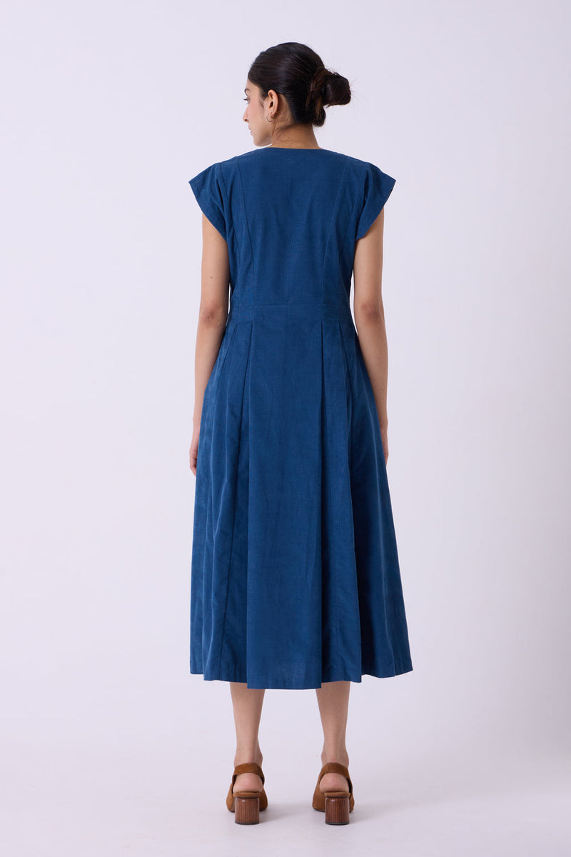Lada Blue Needlecord Dress cotton corduroy dress by The Summer House in blue for women in Singapore