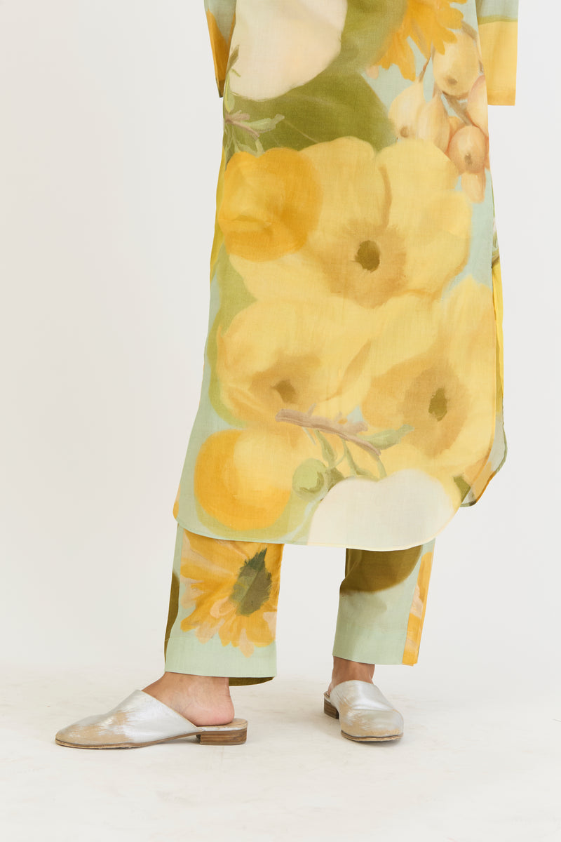 LEMONADE LONG KURTA SET cotton by Yam in yellow color for women in Singapore