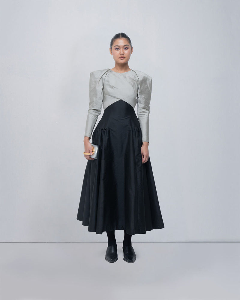 Soraya Dress viscose by Leh Studios in silver, black for women in Singapore