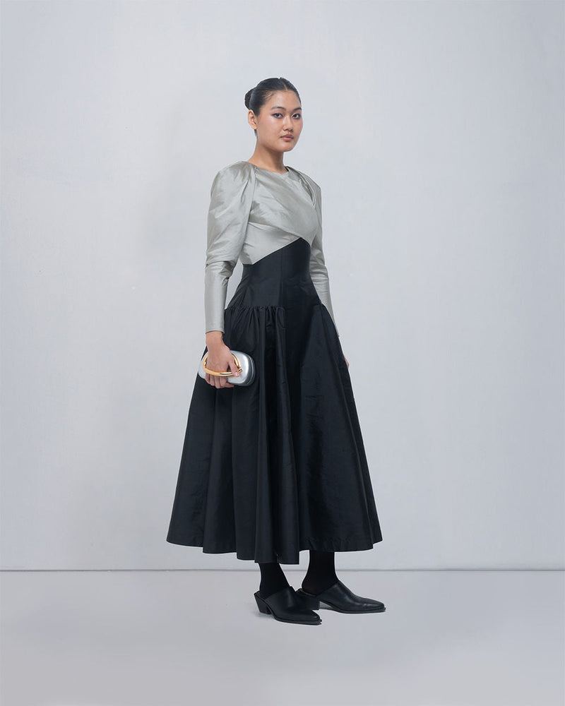 Soraya Dress viscose by Leh Studios in silver, black for women in Singapore