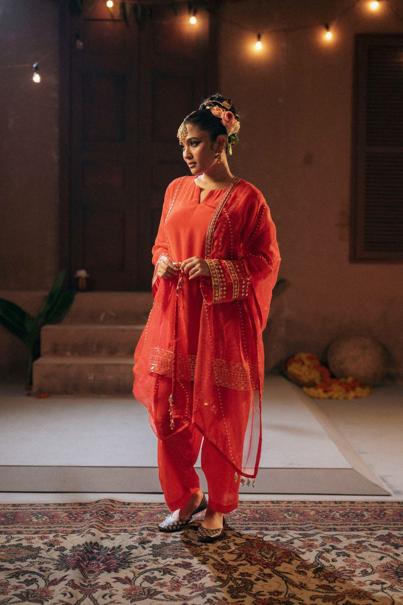 Ramani Salwar Kameez Dupatta Set- Red