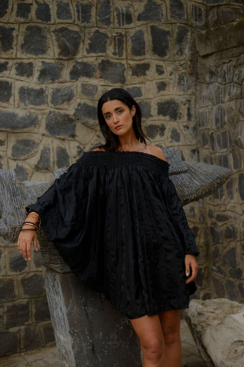 KUMUDA BALLOON APPLIQUE SILK DRESS silk Buy KUMUDA BALLOON APPLIQUE SILK DRESS from C&W | Dresses for Women by Ituvana in black color for women in Singapore