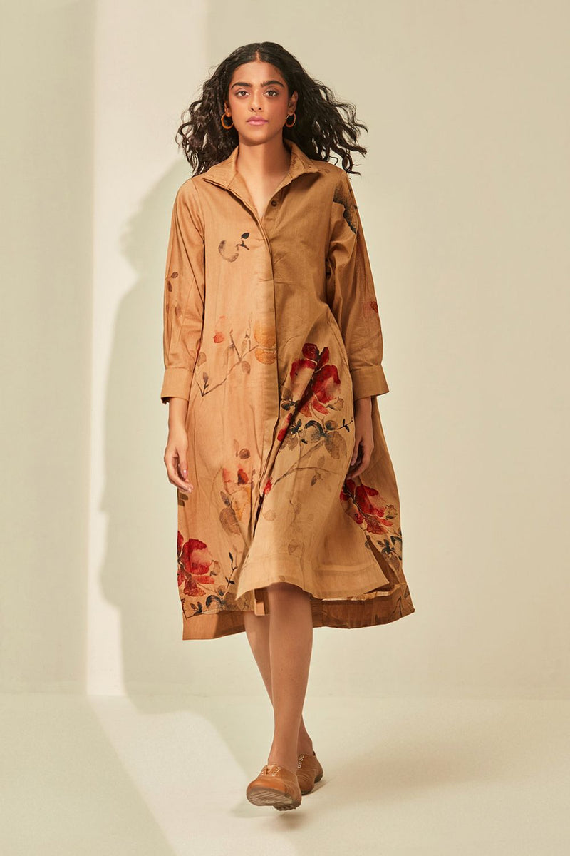 Into the woods Dress cotton by Khara Kapas in brown for women in Singapore