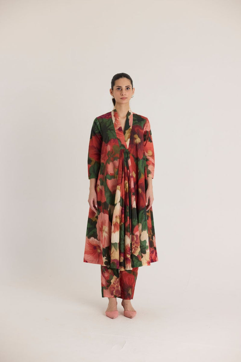 SCARLETT V NECK KURTA SET cotton by Yam in multi color for women in Singapore