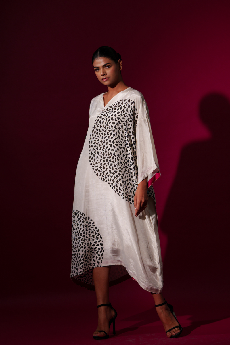 Pri Dress-Natural + Black upada silk dresses by Stoique in natural, black for women in Singapore