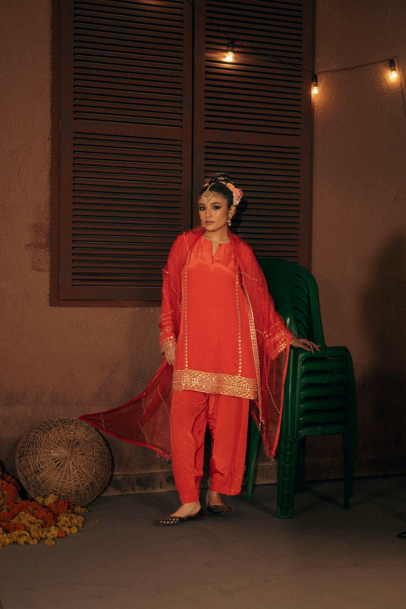 Ramani Salwar Kameez Dupatta Set- Red