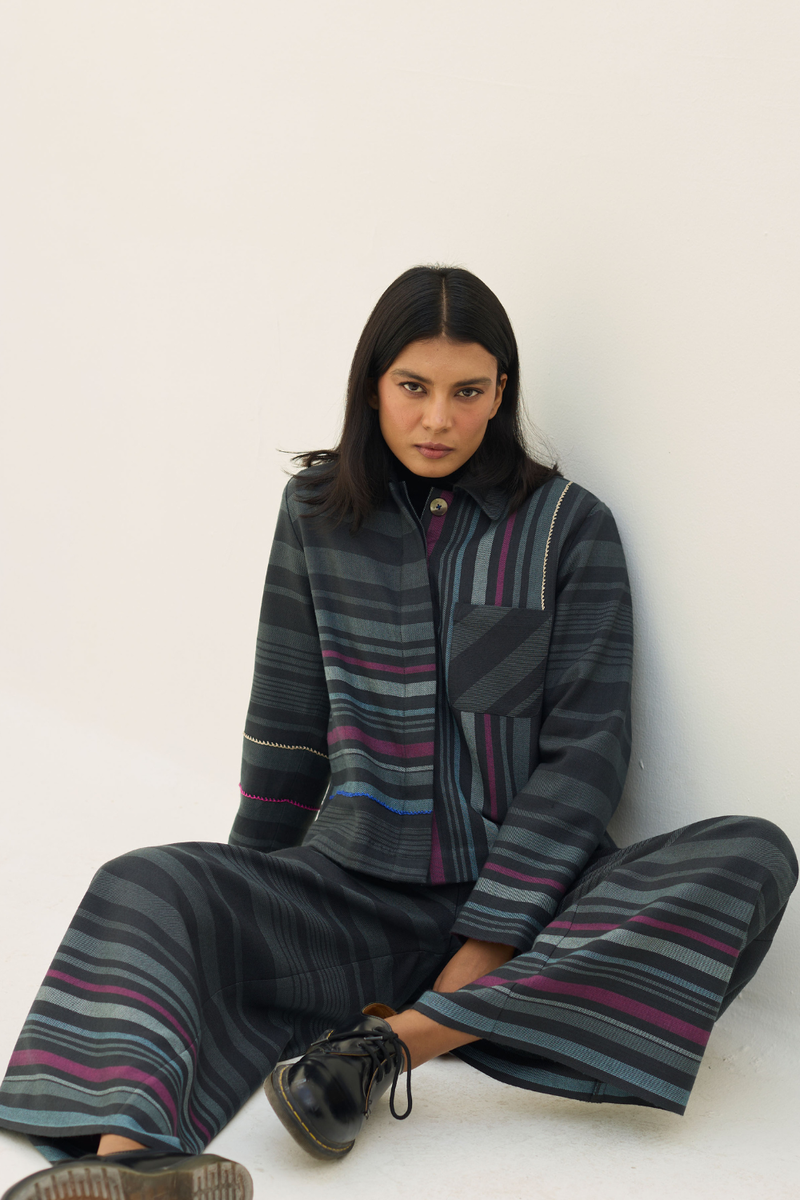 Noelle Merino Wool Co-ord Set - Charcoal by Manan in charcoal color for women in Singapore