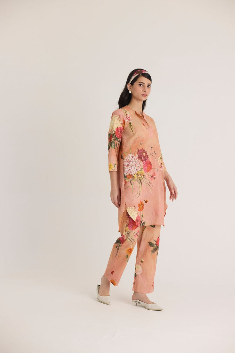 BUTTERCUP SHORT KURTA SET cotton by Yam in peach color for women in Singapore