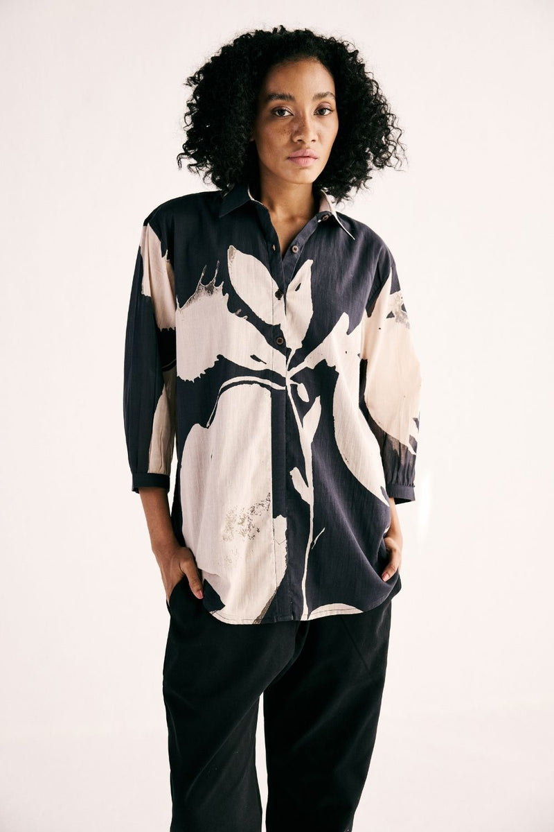 LUNA IRIS SHIRT cotton by Khara Kapas in black for women in Singapore