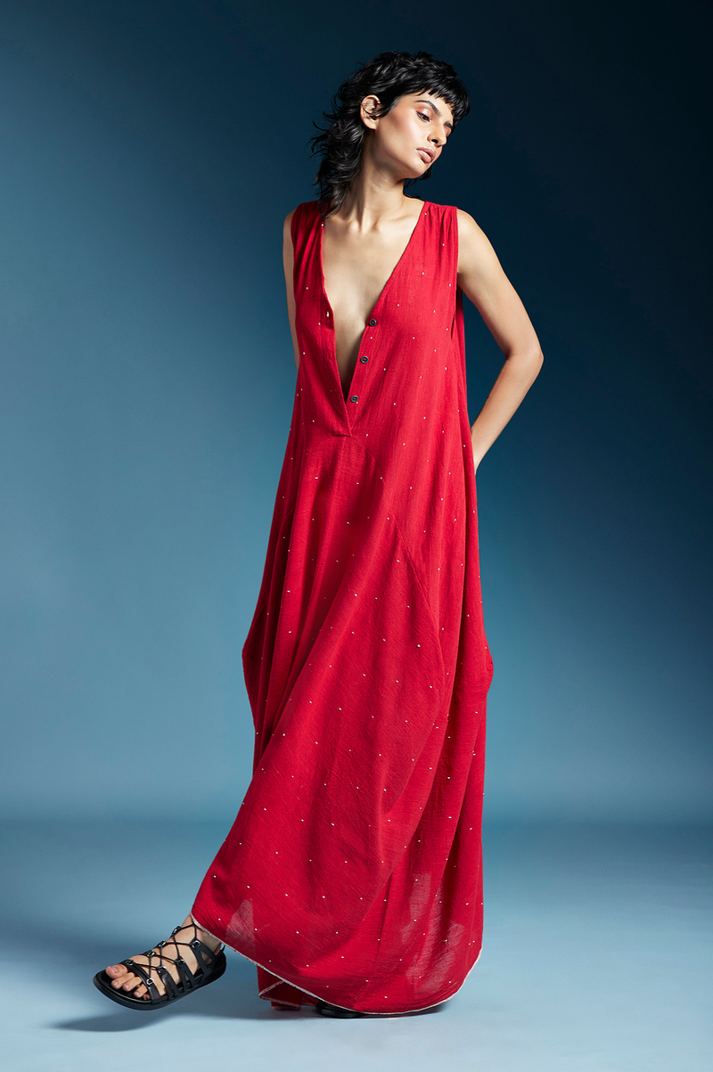 Auburn Dress-Red cotton by Chola in red color for women in Singapore