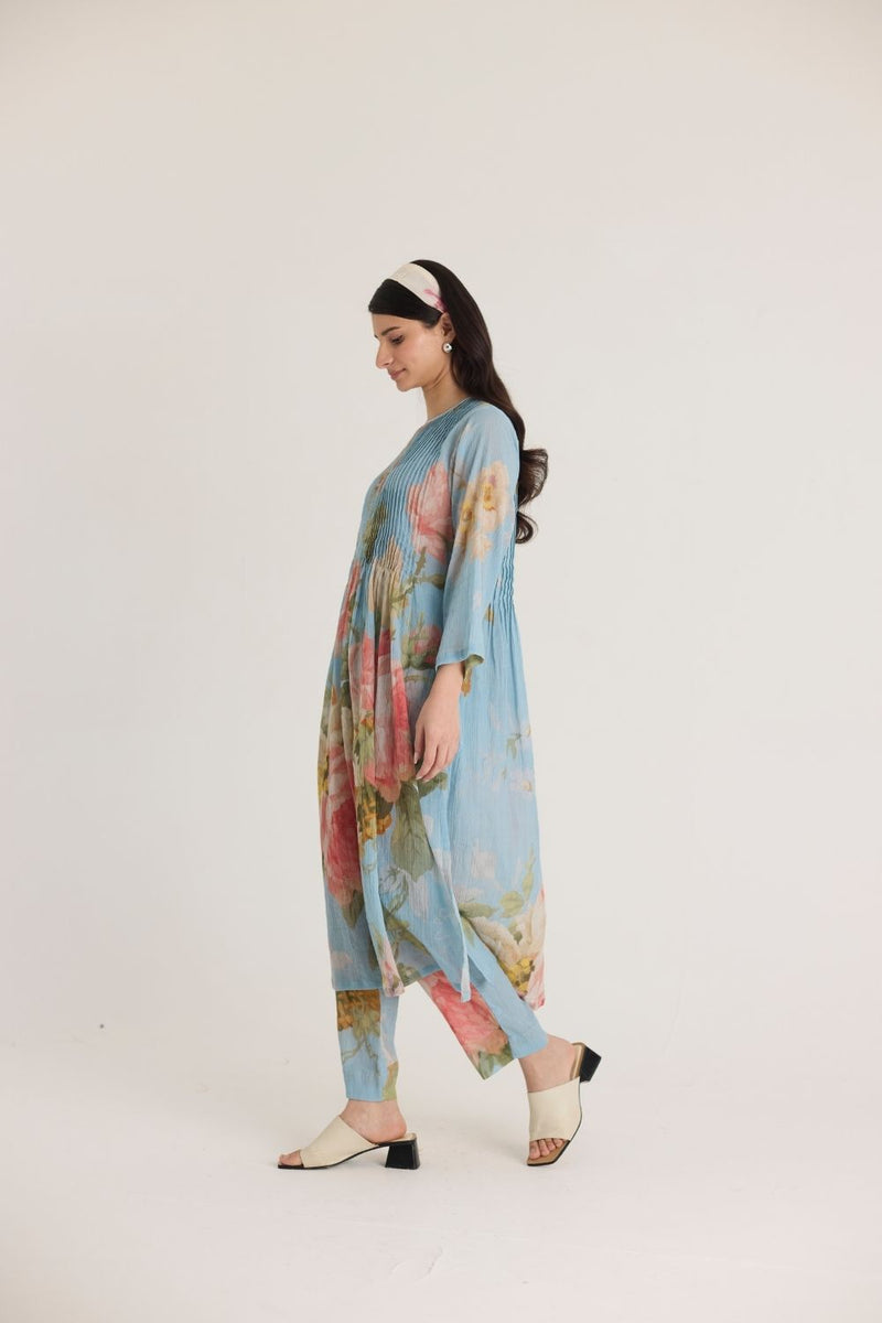 TAFFY PINTUCKS KURTA SET cotton by Yam in blue color for women in Singapore