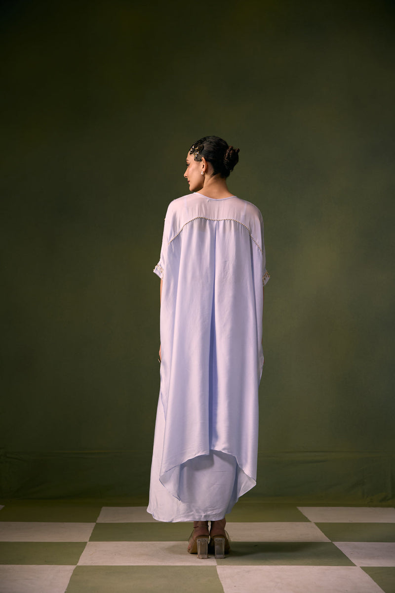 Nexa Ice Blue Antifit Top with Wrap Skirt vegan satin, organza satin indo-western by PRAHNAAYA in sky for women in Singapore