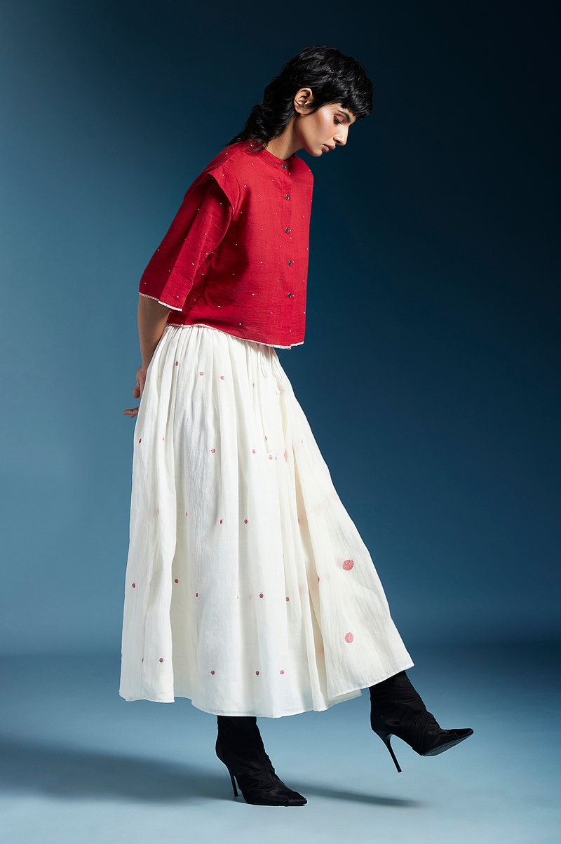 Penelope Skirt-White & Red cotton by Chola for women in Singapore