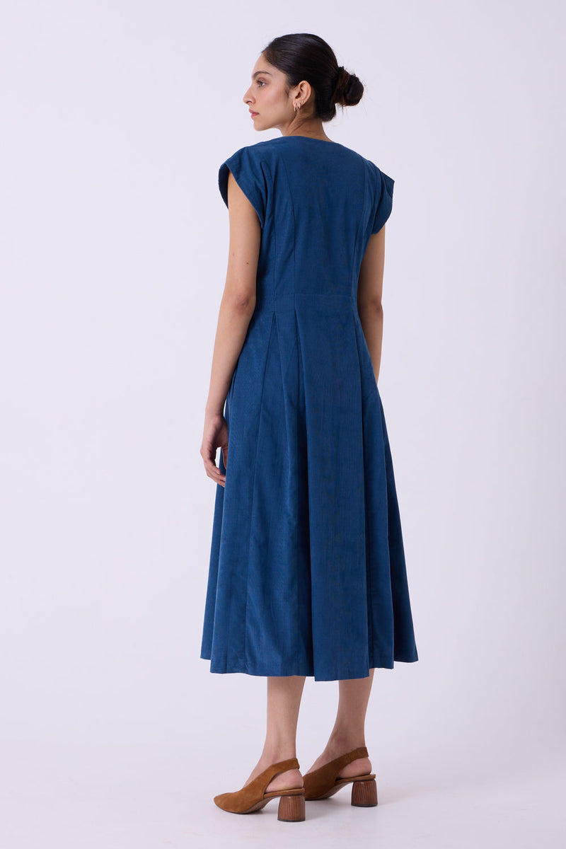 Lada Blue Needlecord Dress cotton corduroy dress by The Summer House in blue for women in Singapore