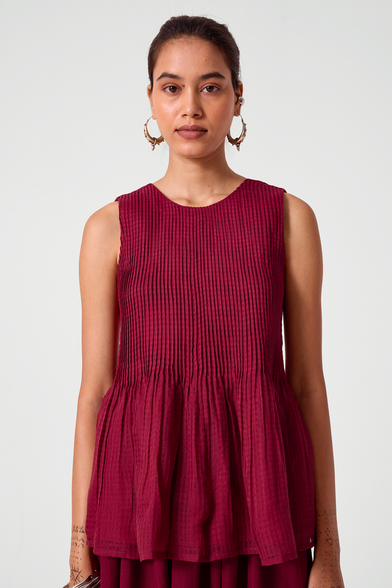 Aabha Pink Checks Handwoven Top