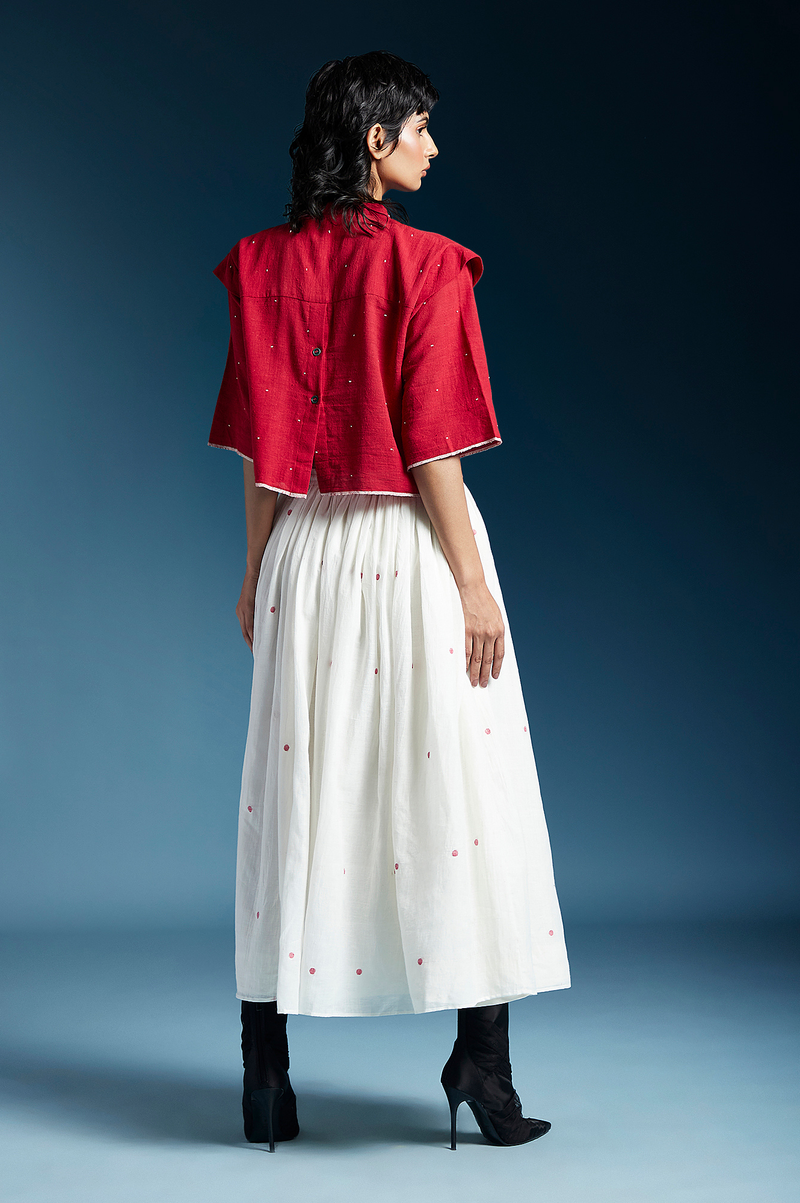 Penelope Skirt-White & Red cotton by Chola for women in Singapore