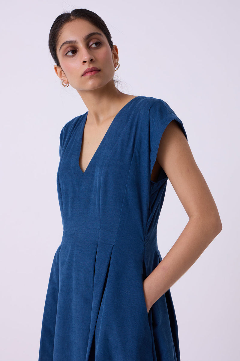 Lada Blue Needlecord Dress cotton corduroy dress by The Summer House in blue for women in Singapore