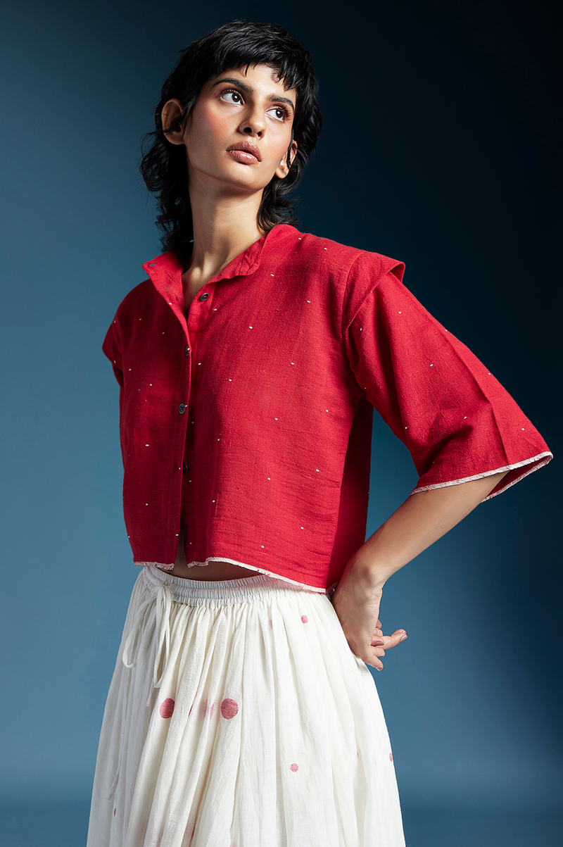 Reed Shirt-Red cotton by Chola in red color for women in Singapore