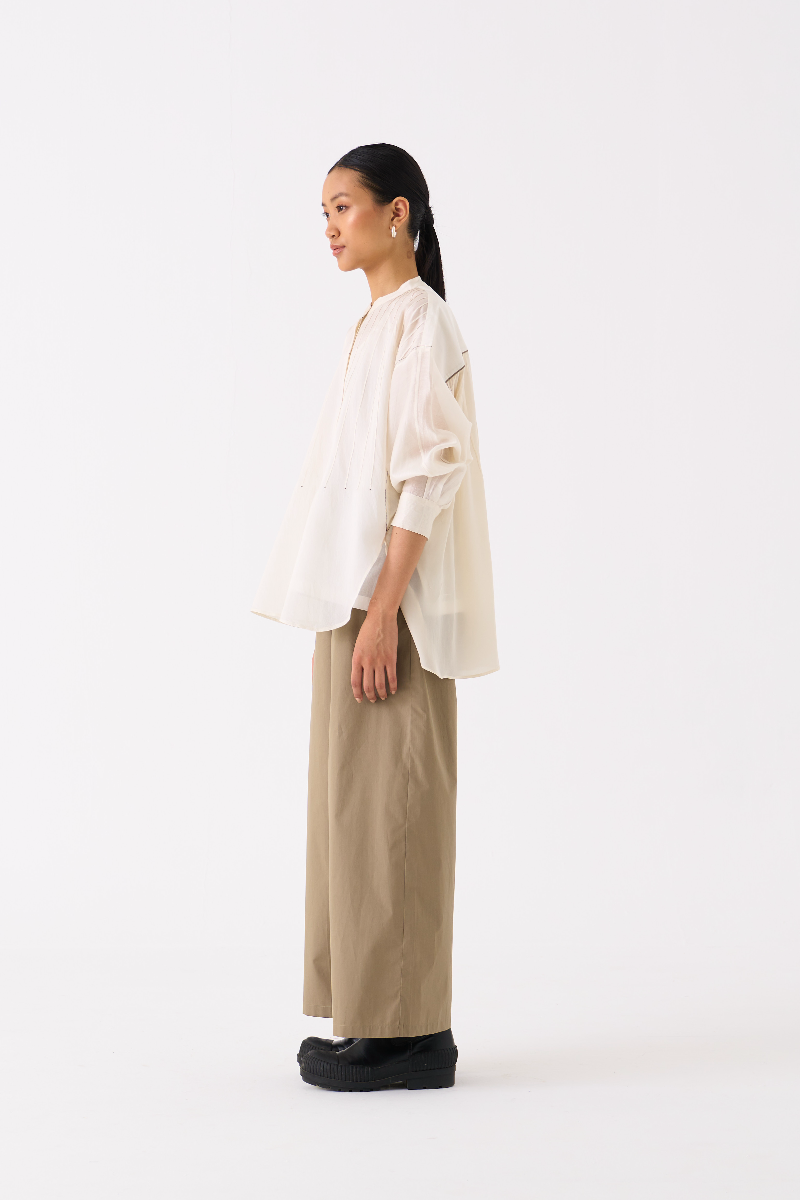 BAT SLEEVE TOP 
- IVORY chanderi by THREE in ivory color for women in Singapore