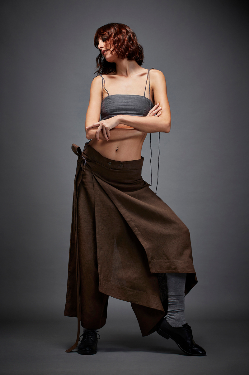 EDITH TROUSER linen by Chola in brown color for women in Singapore