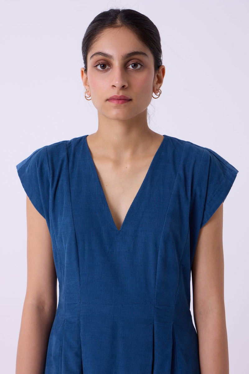 Lada Blue Needlecord Dress cotton corduroy dress by The Summer House in blue for women in Singapore
