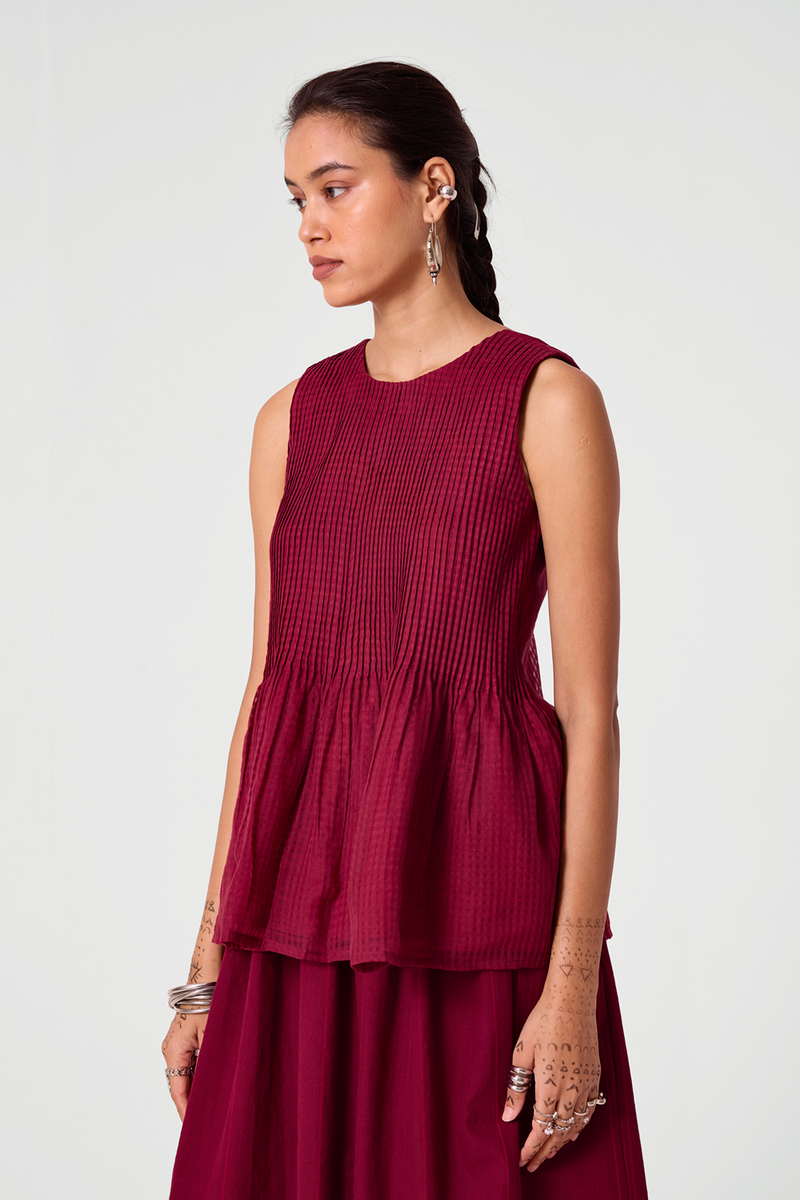 Aabha Pink Checks Handwoven Top