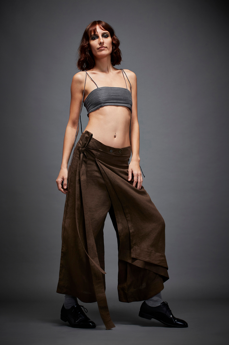 EDITH TROUSER linen by Chola in brown color for women in Singapore
