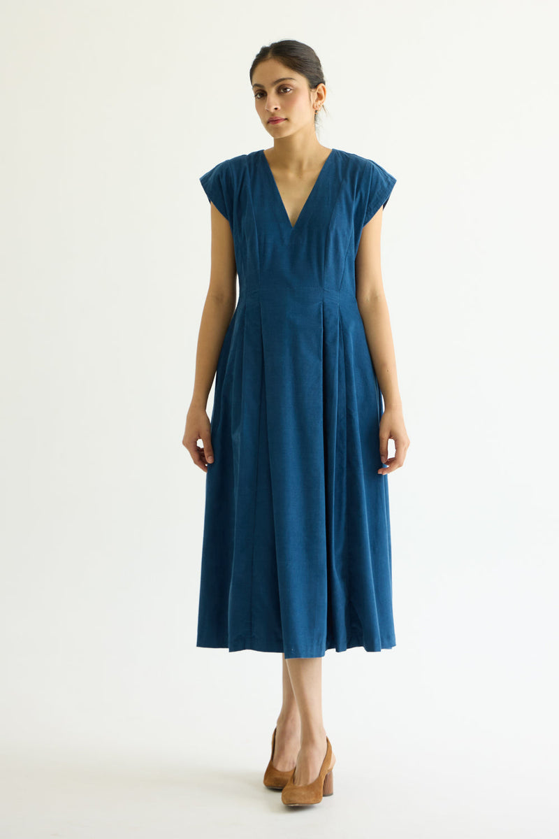 Lada Blue Needlecord Dress cotton corduroy dress by The Summer House in blue for women in Singapore