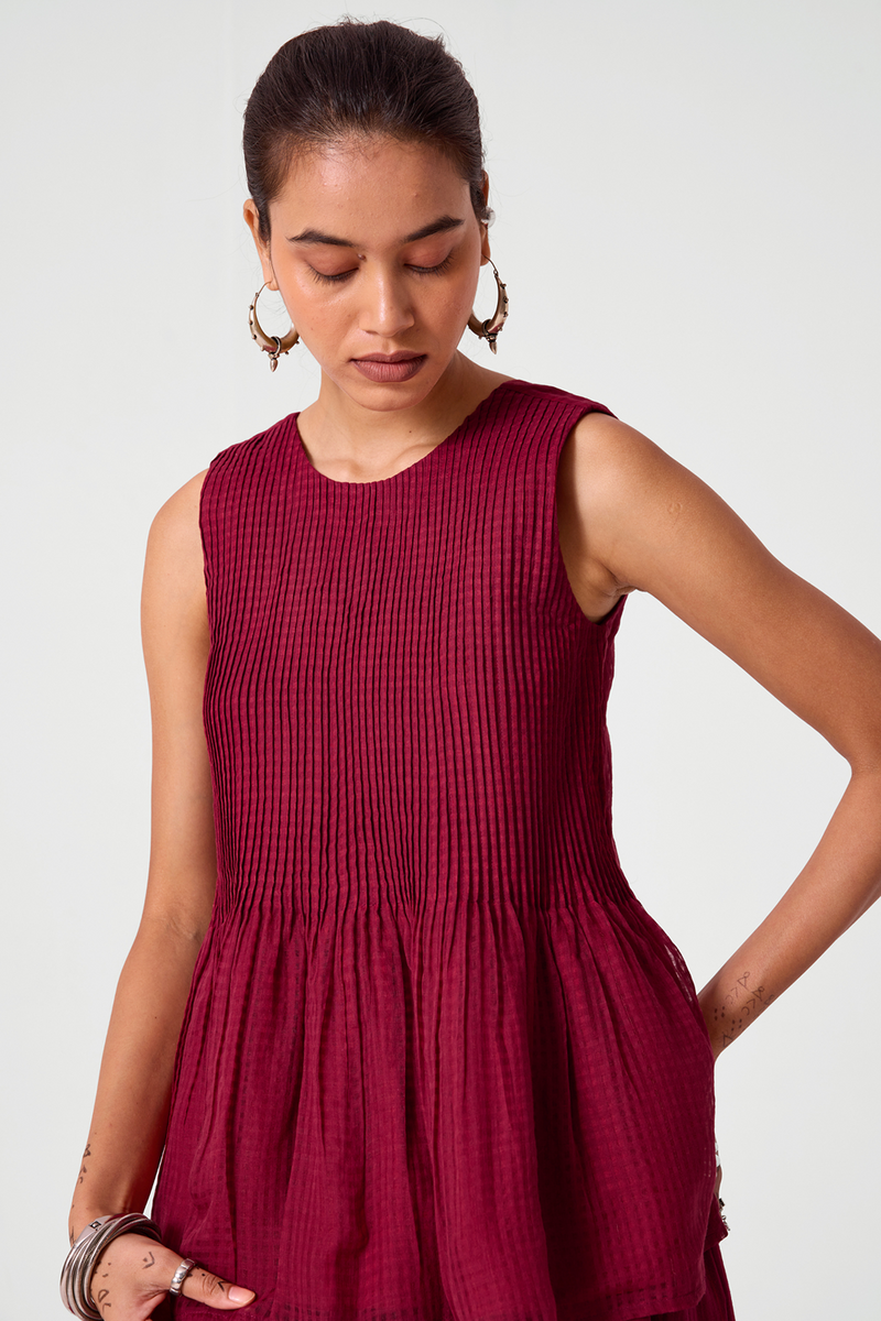Aabha Pink Checks Handwoven Top