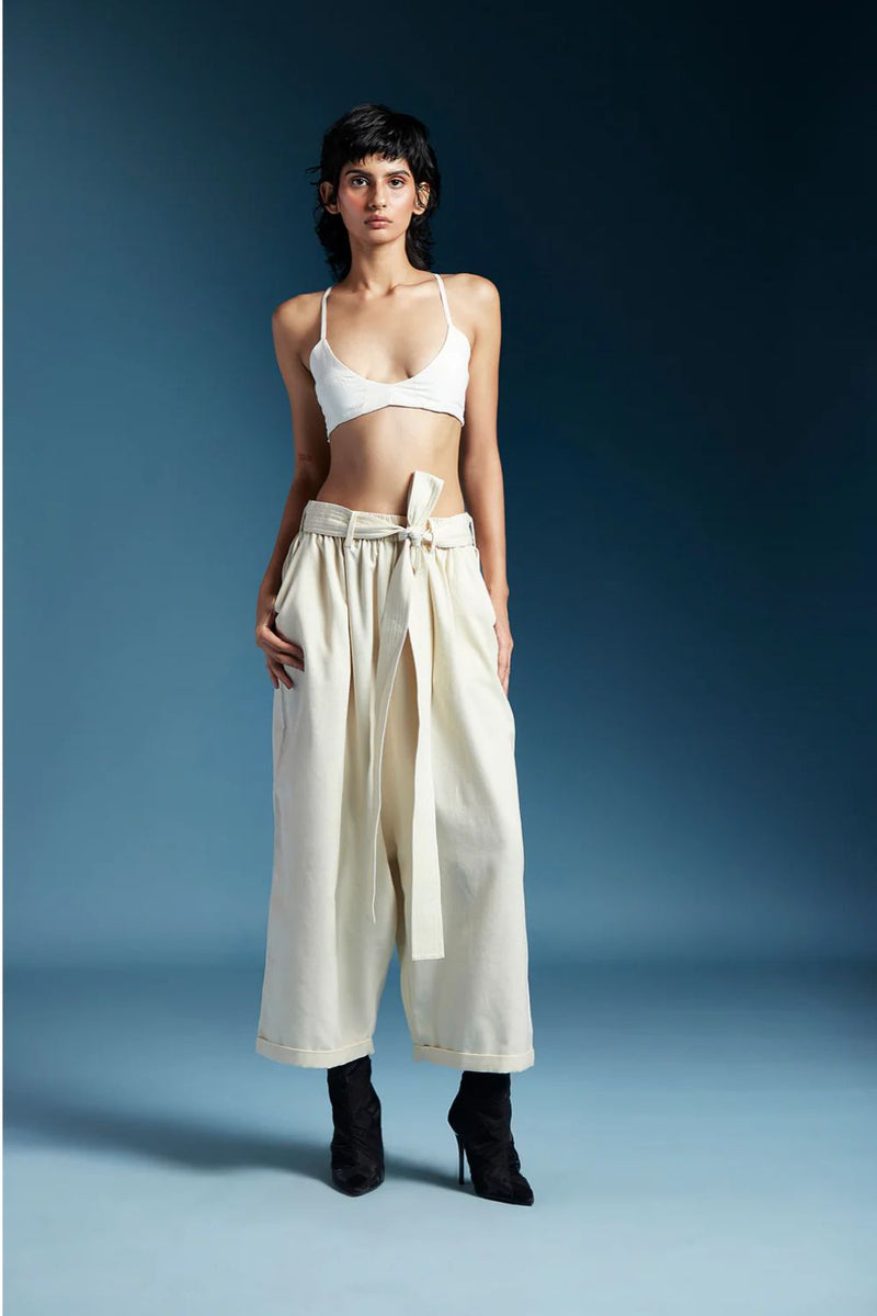 Hannah Trousers-Off-White cotton by Chola in white color for women in Singapore