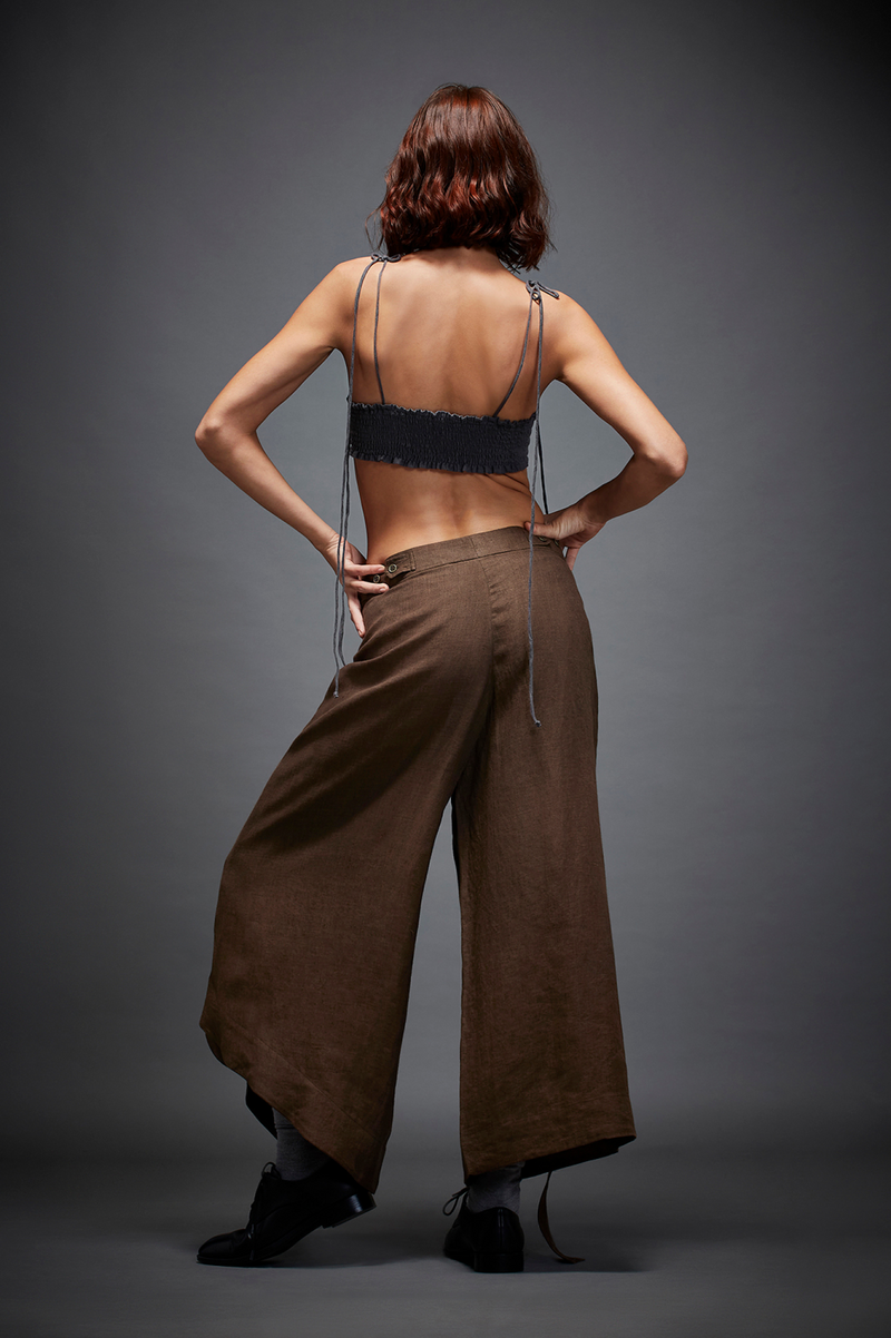 EDITH TROUSER linen by Chola in brown color for women in Singapore
