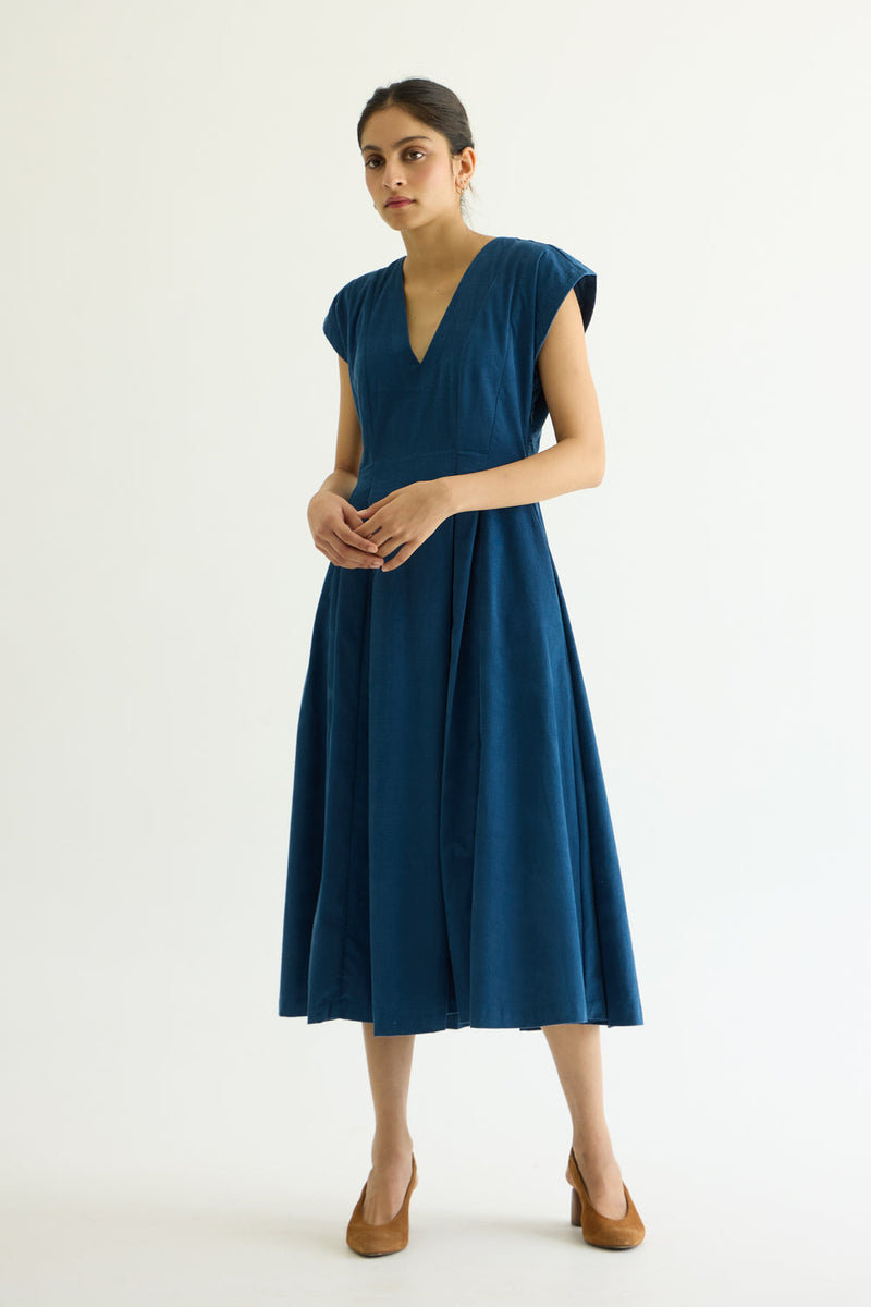 Lada Blue Needlecord Dress cotton corduroy dress by The Summer House in blue for women in Singapore
