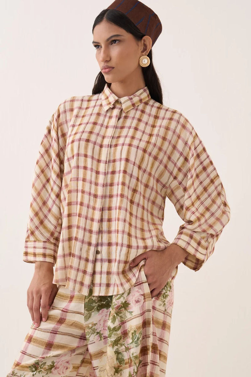 Jaali Bubble Shirt cotton slub top/shirt by O'Frida in ivory for women in Singapore