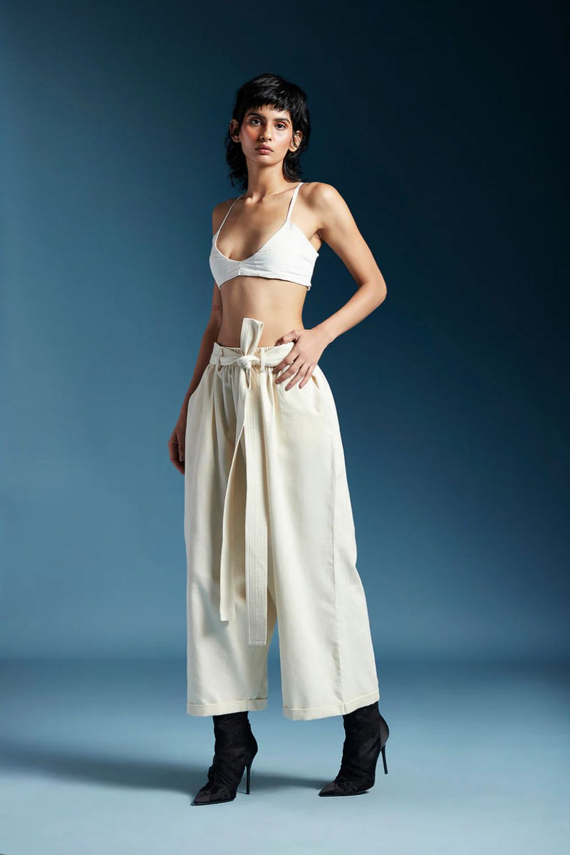 Hannah Trousers-Off-White cotton by Chola in white color for women in Singapore