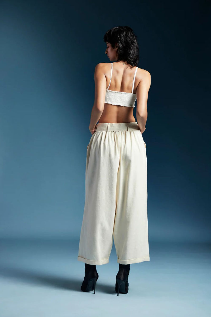 Hannah Trousers-Off-White cotton by Chola in white color for women in Singapore