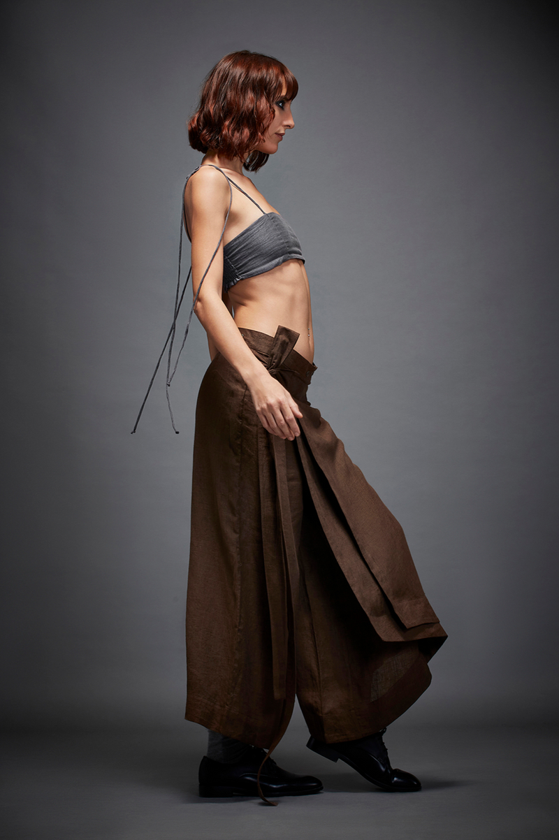 EDITH TROUSER linen by Chola in brown color for women in Singapore