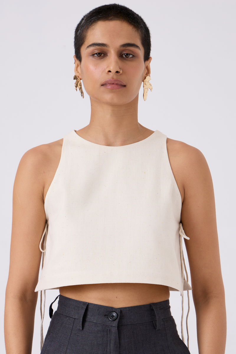Tia Cropped Handspun Khadi Tie Top cotton by The Summer House for women in Singapore