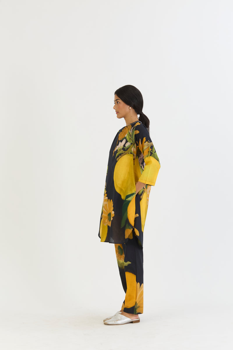 POMELLO SHORT KURTA SET cotton by Yam in yellow color for women in Singapore
