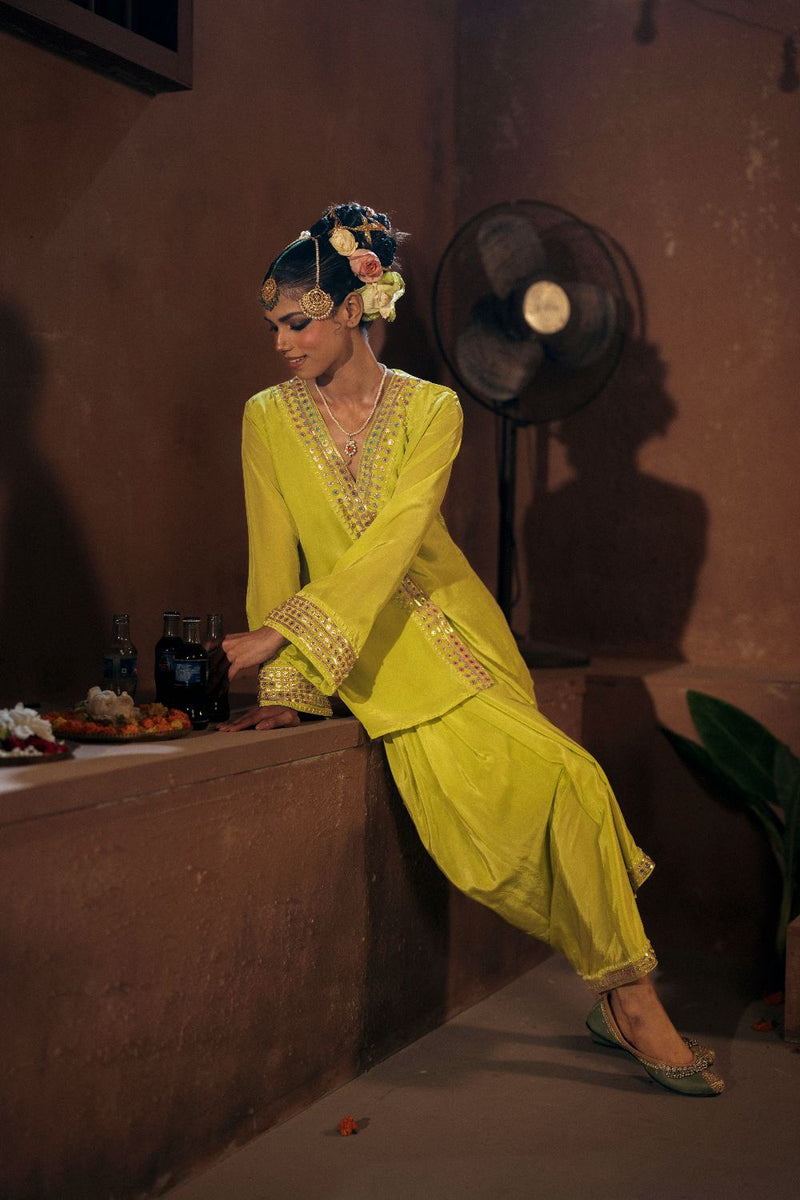 Veere Tunic Jacket with pleated skirt- Sublime Neon