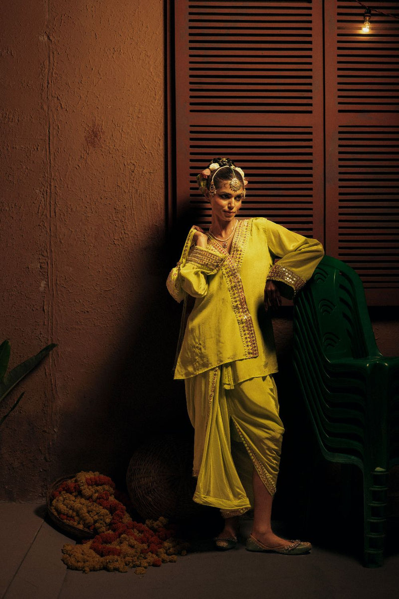 Veere Tunic Jacket with pleated skirt- Sublime Neon