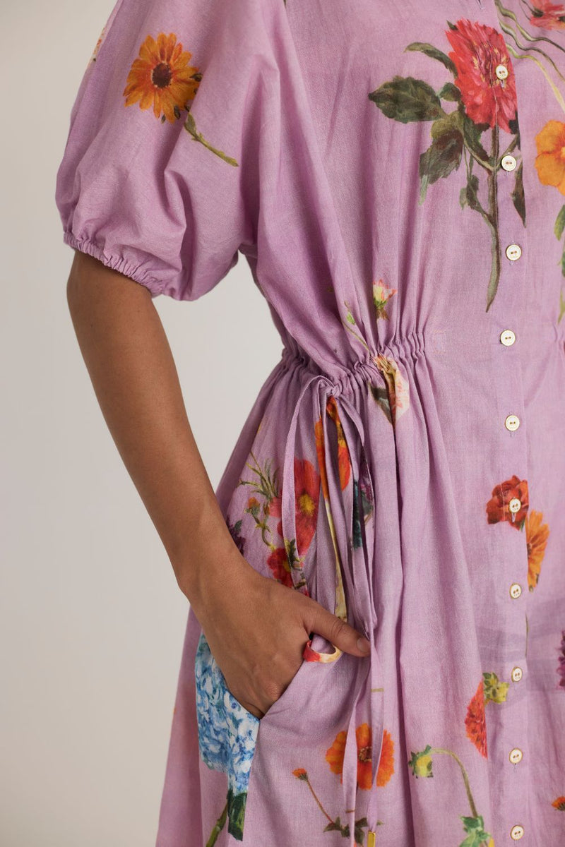 GIGGLE BERRY LILAC SIDE TIE UP DRESS cotton by Yam for women in Singapore