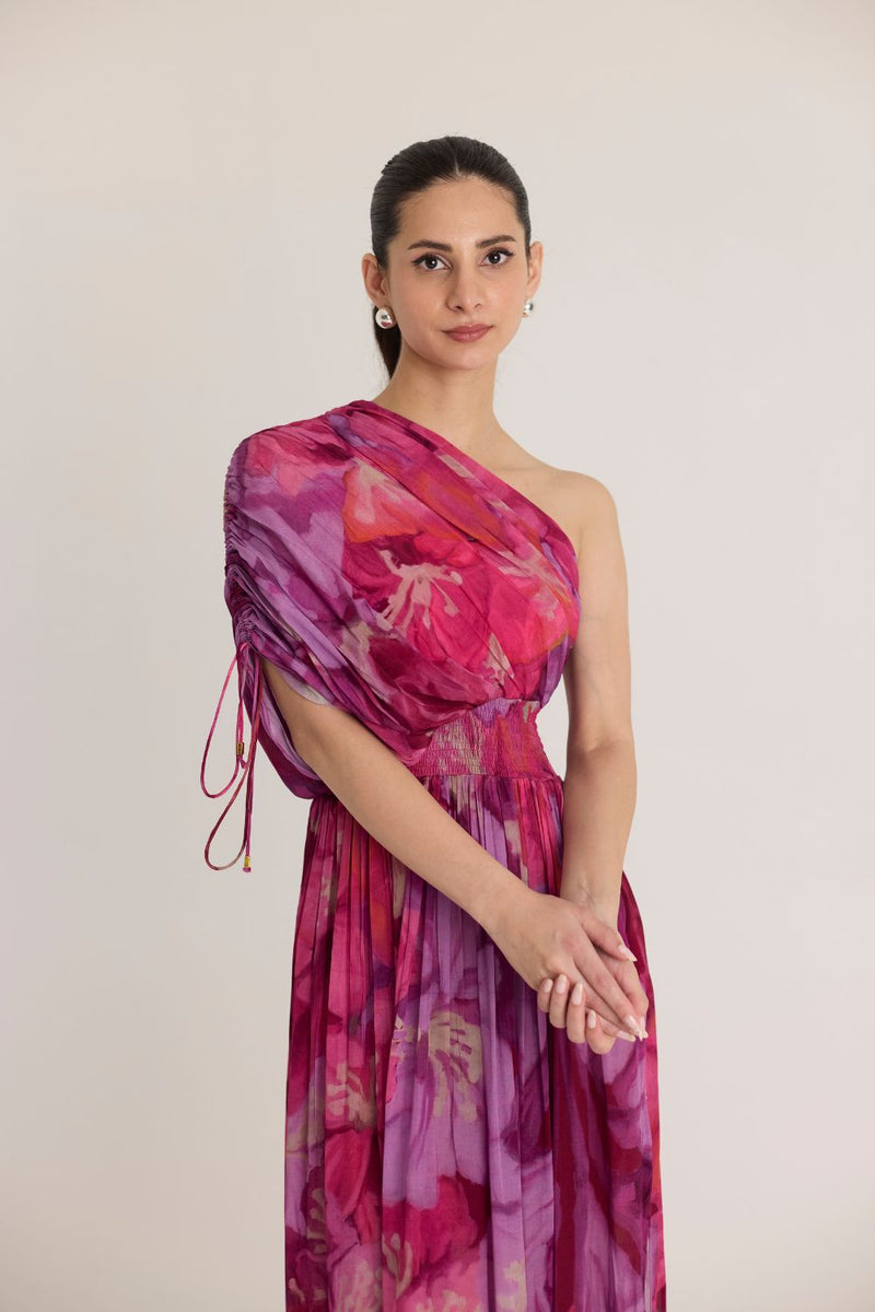 VIOLET ONE SHOULDER DRESS by Yam in pink color for women in Singapore