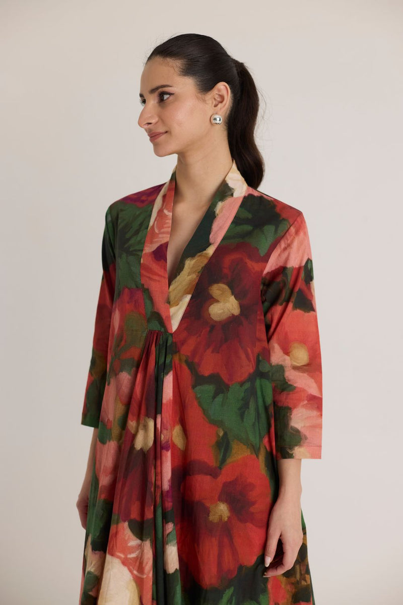 SCARLETT V NECK KURTA SET cotton by Yam in multi color for women in Singapore