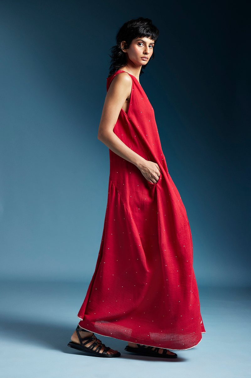 Auburn Dress-Red cotton by Chola in red color for women in Singapore