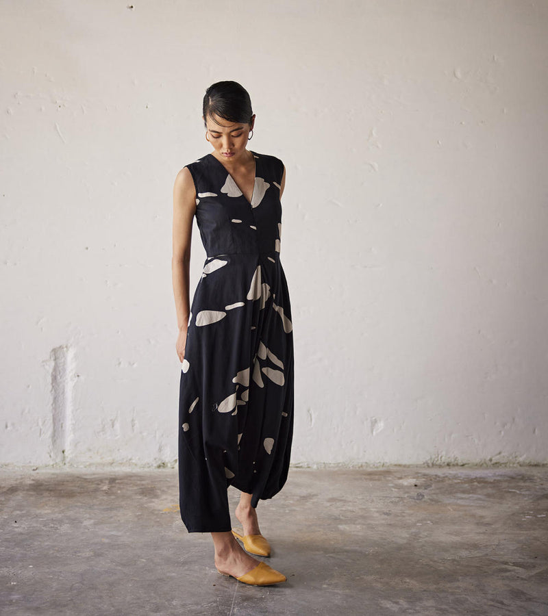 Midnight Fantasy Jumpsuit cotton Jumpsuits by Khara Kapas in black for women in Singapore