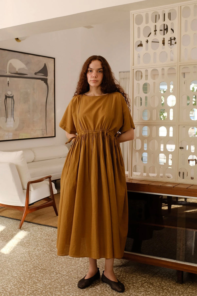 Terra Dress handwoven cotton dress by MASON AND MILL in mustard yellow for women in Singapore